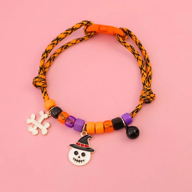 ๐ Halloween Beaded Pet Collar ๐ Cute Festive Bell Necklace for Cats & Dogs