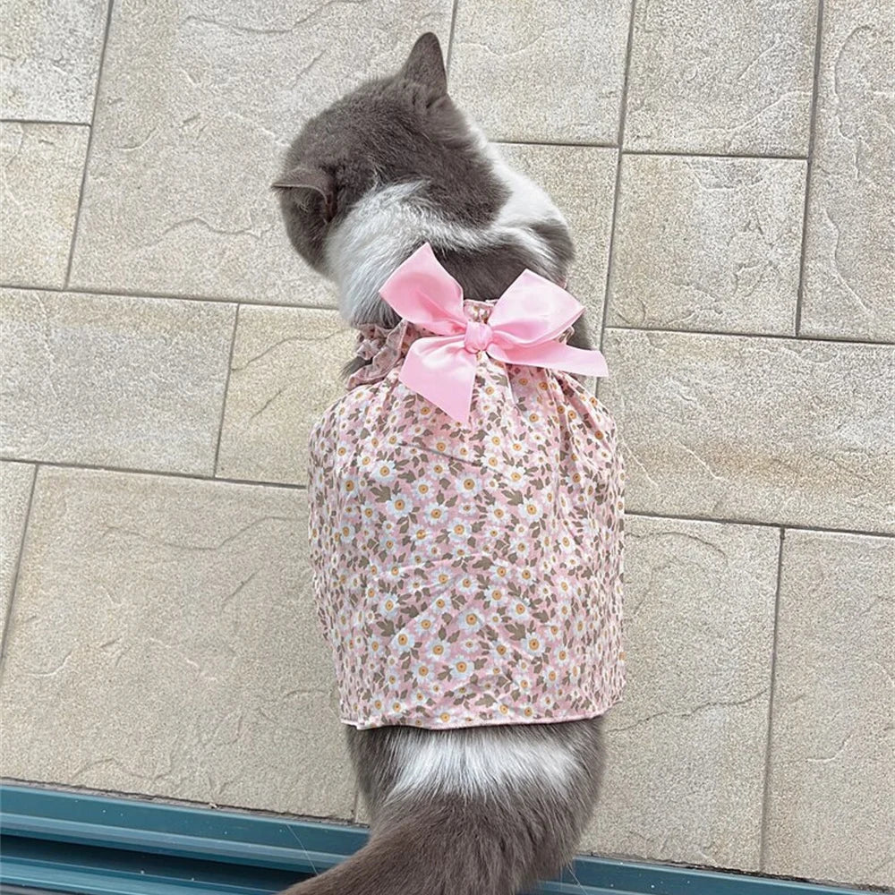 ๐ธ Cat Summer Dress ๐พ ๐ Cotton Floral Suspender Outfit for Sphynx & Small Pets