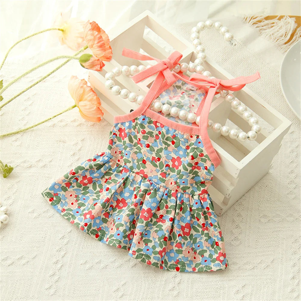 ๐ธ Cat Summer Dress ๐พ ๐ Cotton Floral Suspender Outfit for Sphynx & Small Pets