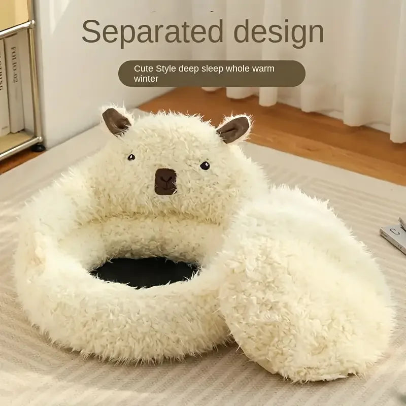 Alpaca-Shaped Winter Pet Bed โจ Soft & Cozy Detachable Nest for Small Cats & Dogs