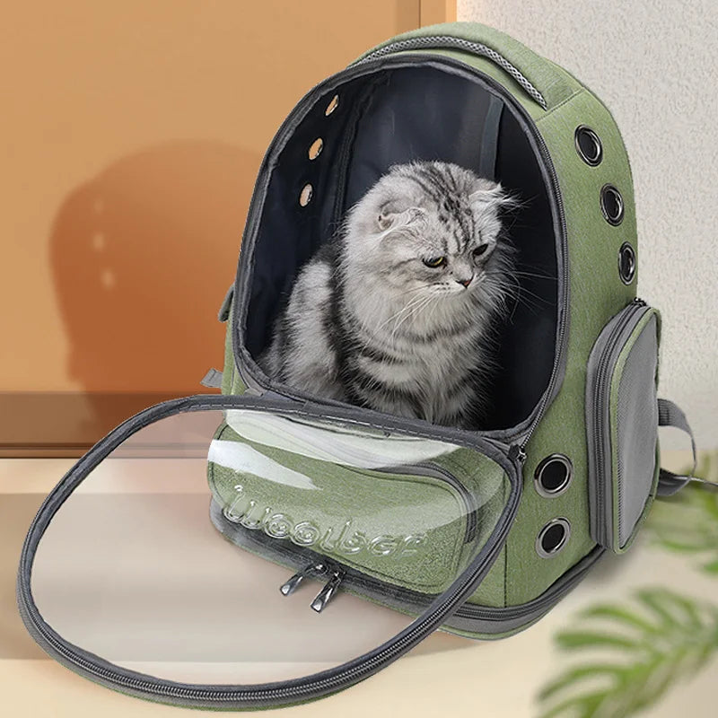 Transparent cat carrier backpack with breathable design for pet travel