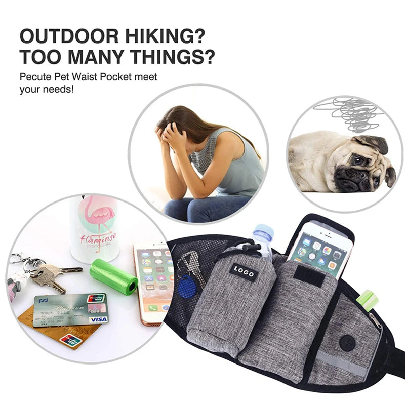 Hands-free dog training waist bag with leash, waterproof reflective nylon design
