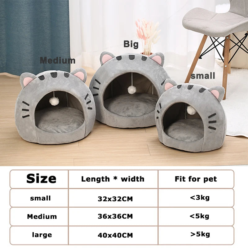 ๐พ Super Soft Cat Cave Bed โ Warm Semi ๐งบ Covered Cotton Nest for Kittens & Small Pets