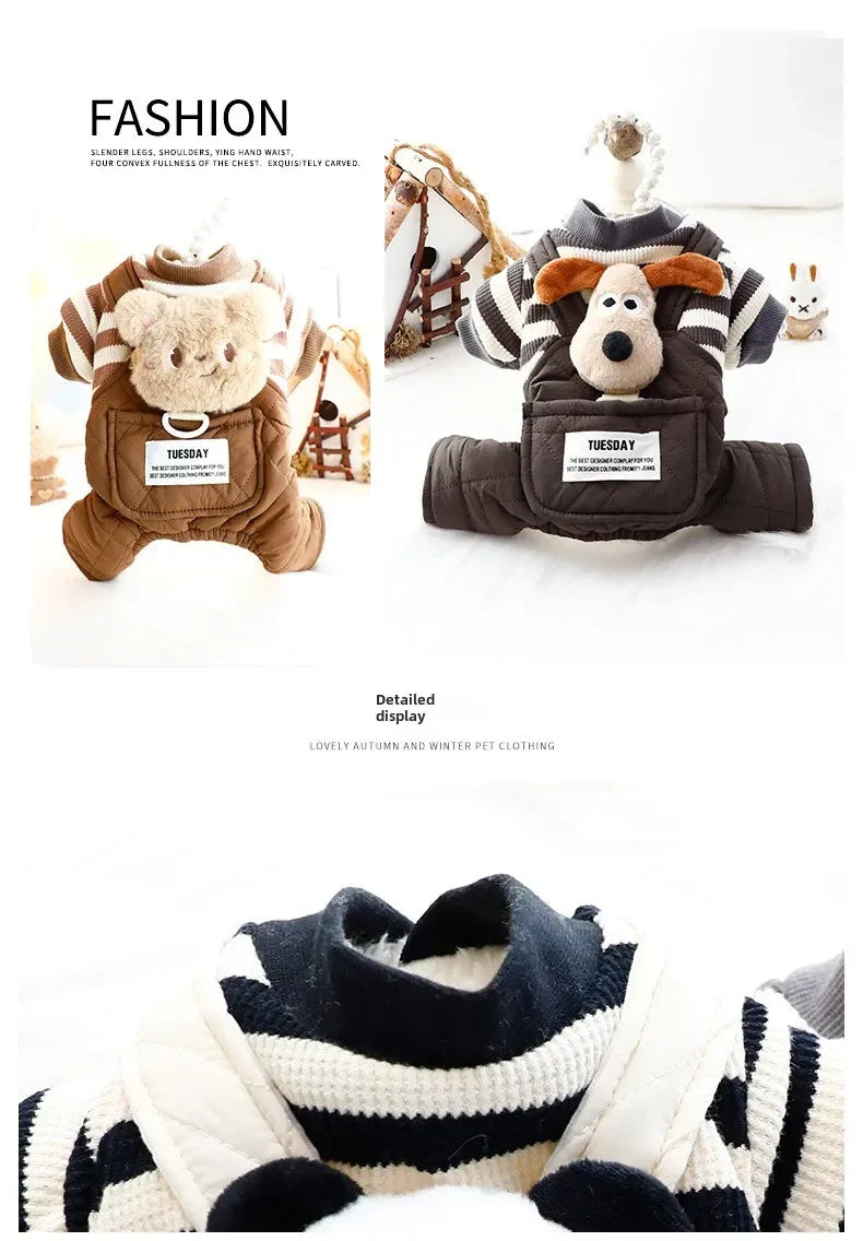 ๐ผ Panda Dog Overalls ๐พ Cozy 4-Leg Cotton Outfit for Small Dogs