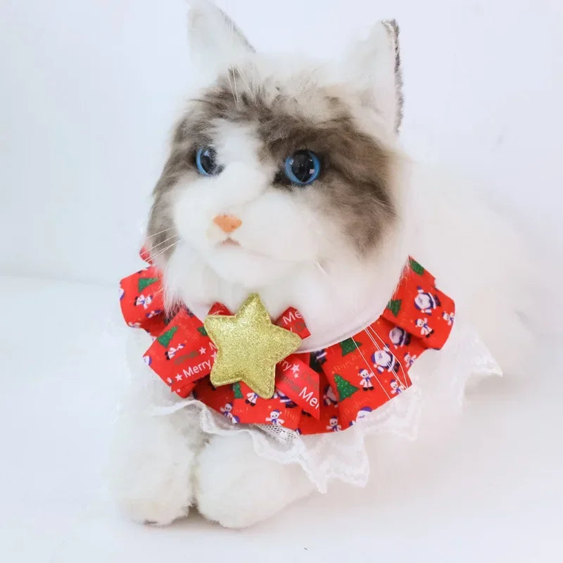 ๐ Christmas Pet Lace Scarf ๐ Holiday Bib for Cats & Small Dogs