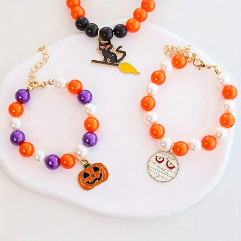 Halloween Pet Pearl Necklace ๐โจ Fancy Beaded Jewelry for Cats & Small Dogs