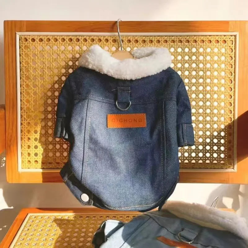 ๐ Denim Dog Jacket ๐พ Fleece-Lined Winter Coat for Small Dogs