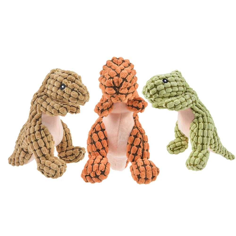 Plush Dino Chew Toy – Soft Squeaky Dog Play Companion – Brown