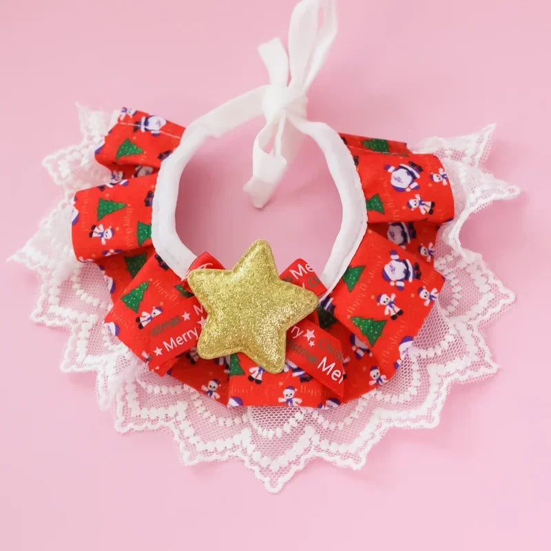 ๐ Christmas Pet Lace Scarf ๐ Holiday Bib for Cats & Small Dogs