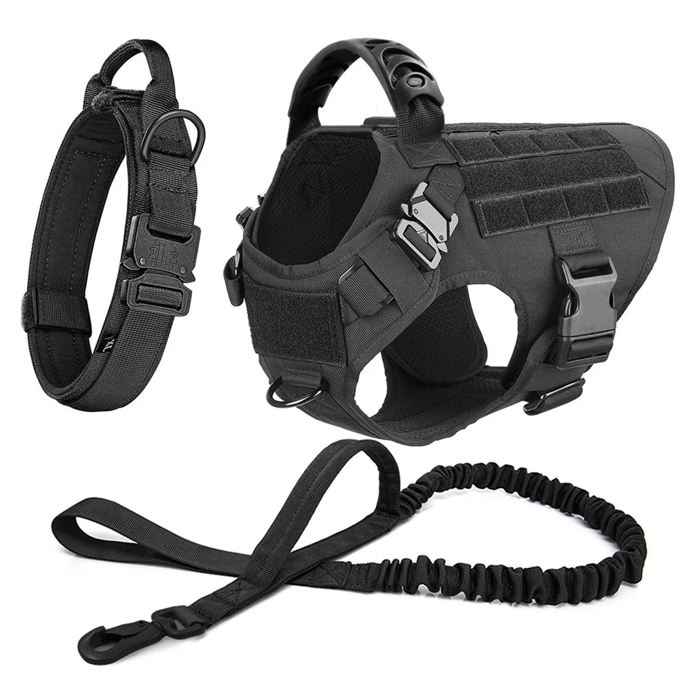 Tactical Dog Harness Set – Large Dog Vest + Leash + Collar
