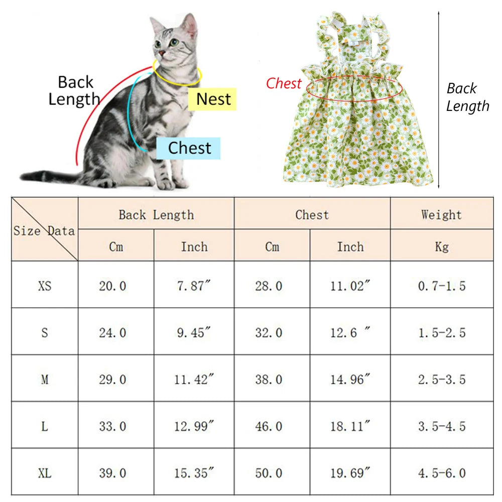 ๐ธ Cat Summer Dress ๐พ ๐ Cotton Floral Suspender Outfit for Sphynx & Small Pets