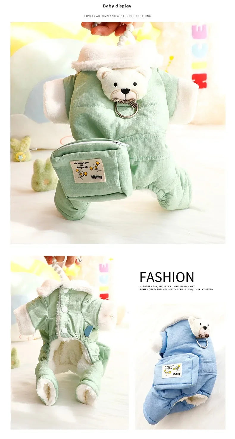 ๐งธ Cozy Teddy Bear Dog Jumpsuit โ๏ธ Warm Winter Pet Outfit with Mini Backpack