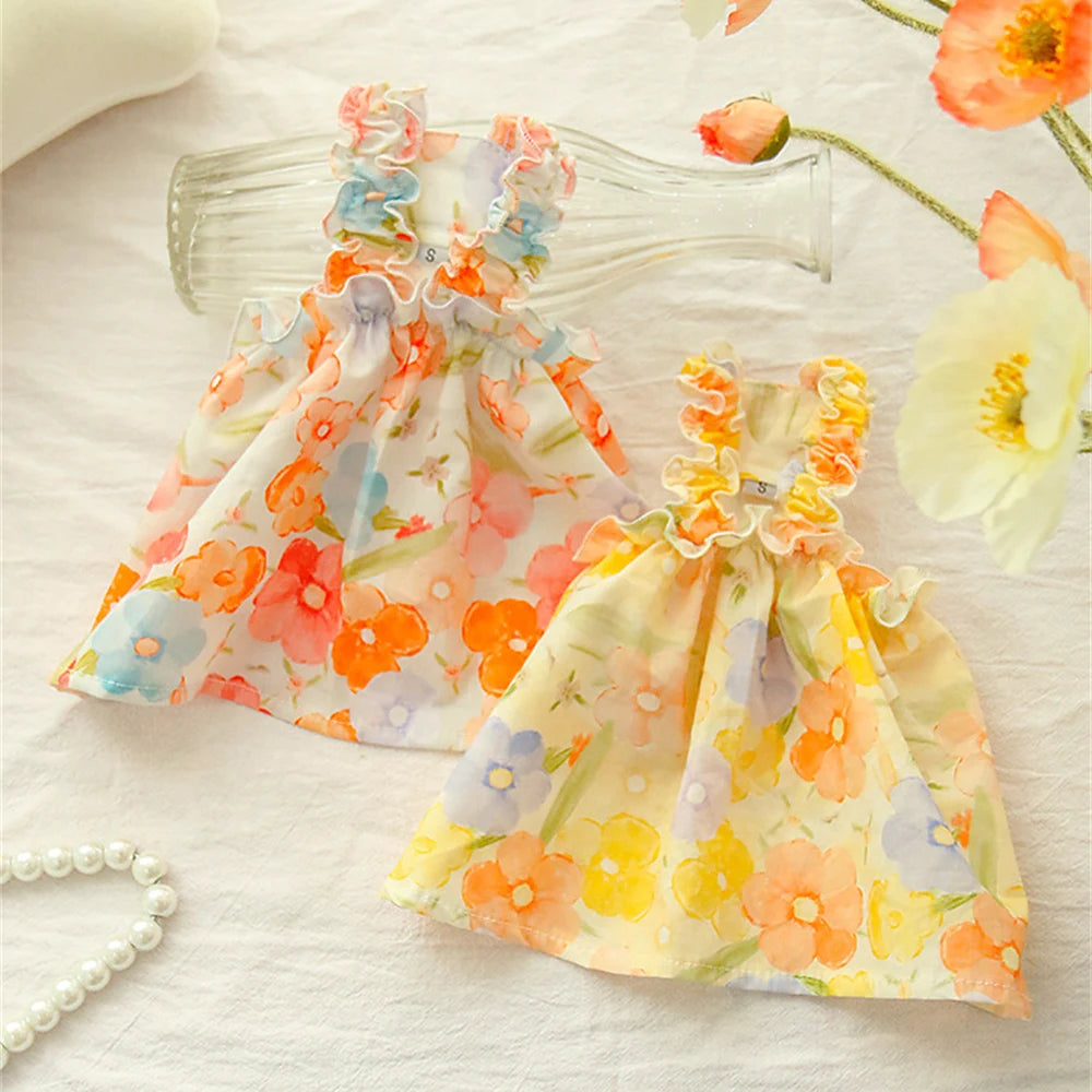 ๐ธ Cat Summer Dress ๐พ ๐ Cotton Floral Suspender Outfit for Sphynx & Small Pets