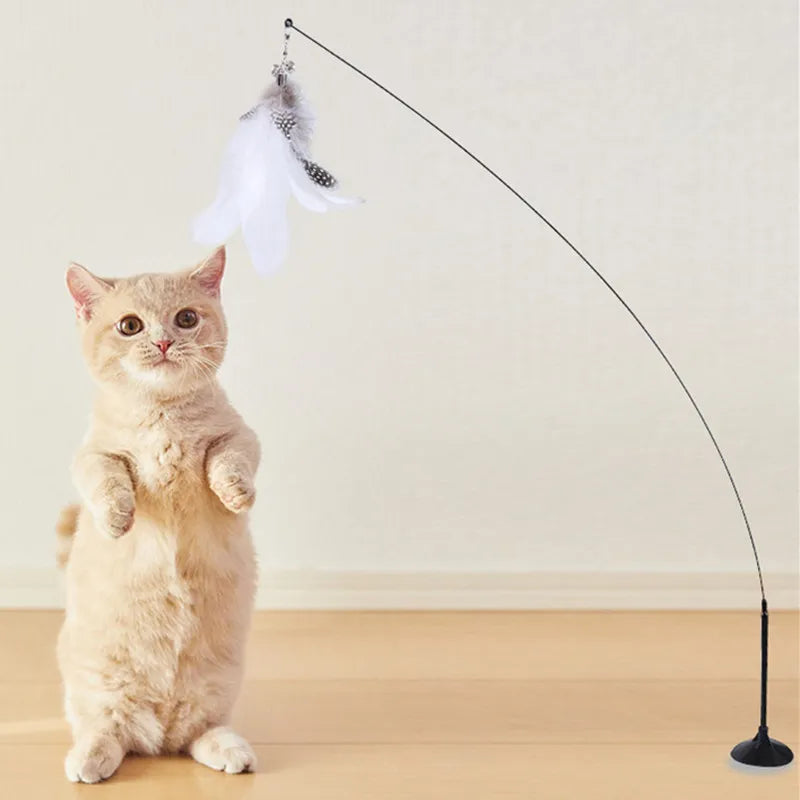 ๐พ Feather Cat Toy ๐ฃ Interactive Wand with Suction Base