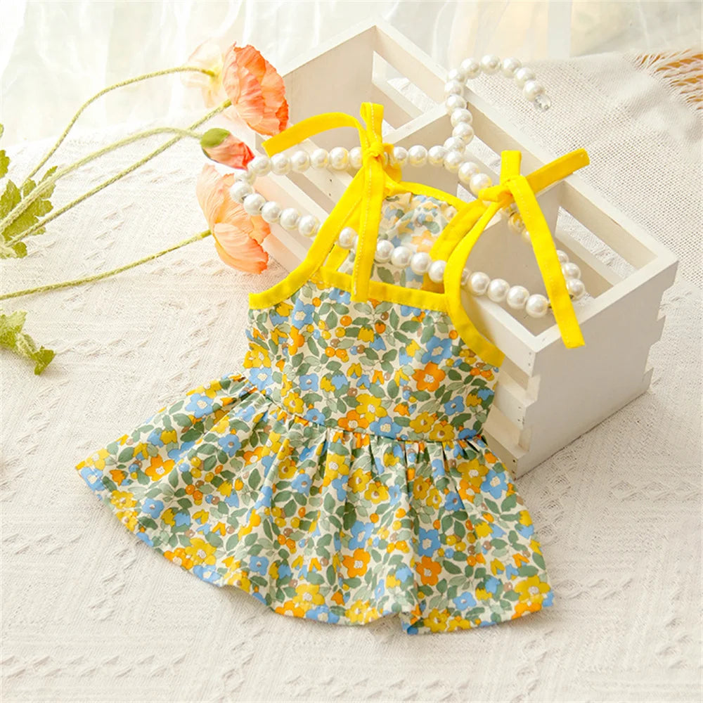 ๐ธ Cat Summer Dress ๐พ ๐ Cotton Floral Suspender Outfit for Sphynx & Small Pets