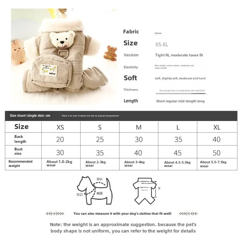 ๐งธ Cozy Teddy Bear Dog Jumpsuit โ๏ธ Warm Winter Pet Outfit with Mini Backpack