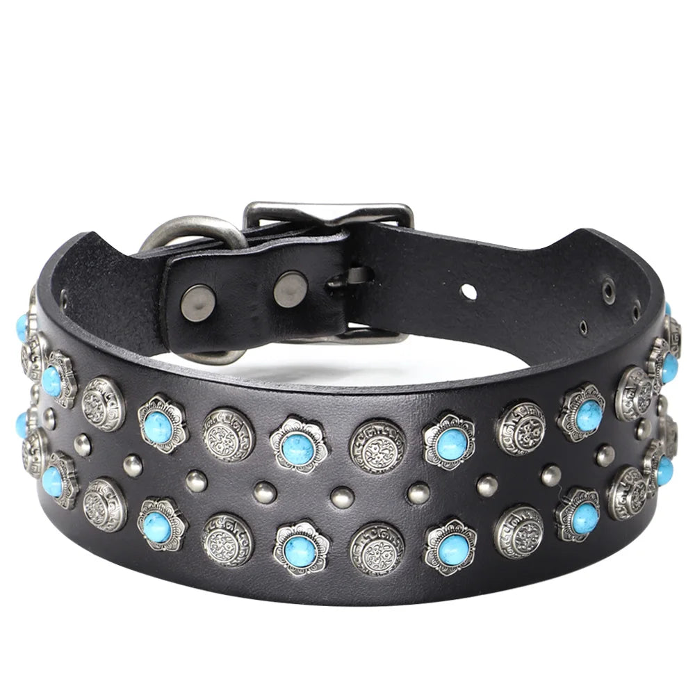 ๐ Leather Dog Collar ๐ถ Wide Rivet Design for Medium & Large Dogs