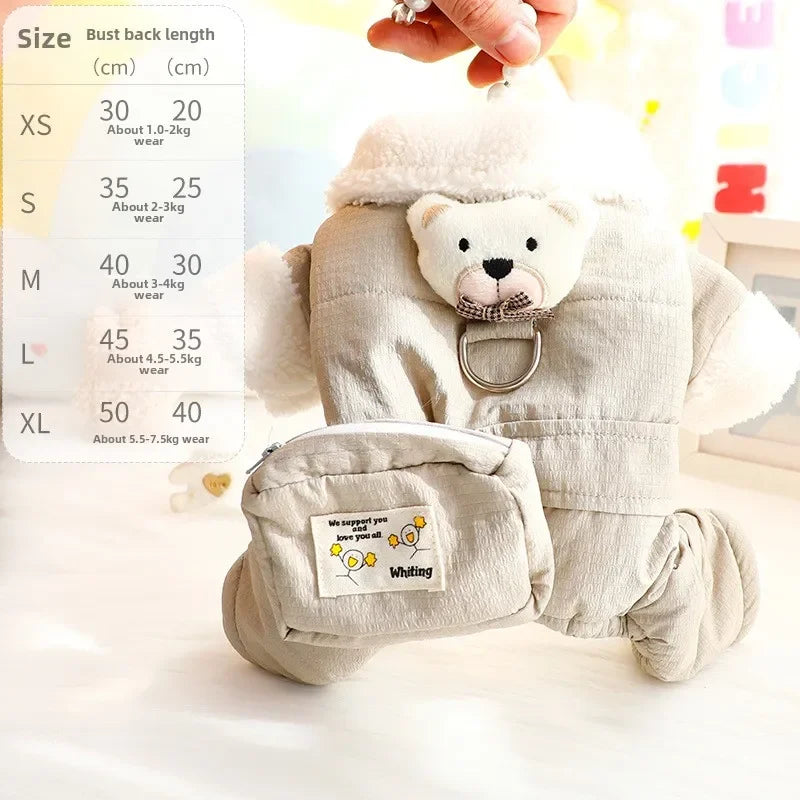 ๐งธ Cozy Teddy Bear Dog Jumpsuit โ๏ธ Warm Winter Pet Outfit with Mini Backpack