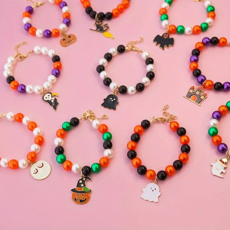 Halloween Pet Pearl Necklace ๐โจ Fancy Beaded Jewelry for Cats & Small Dogs