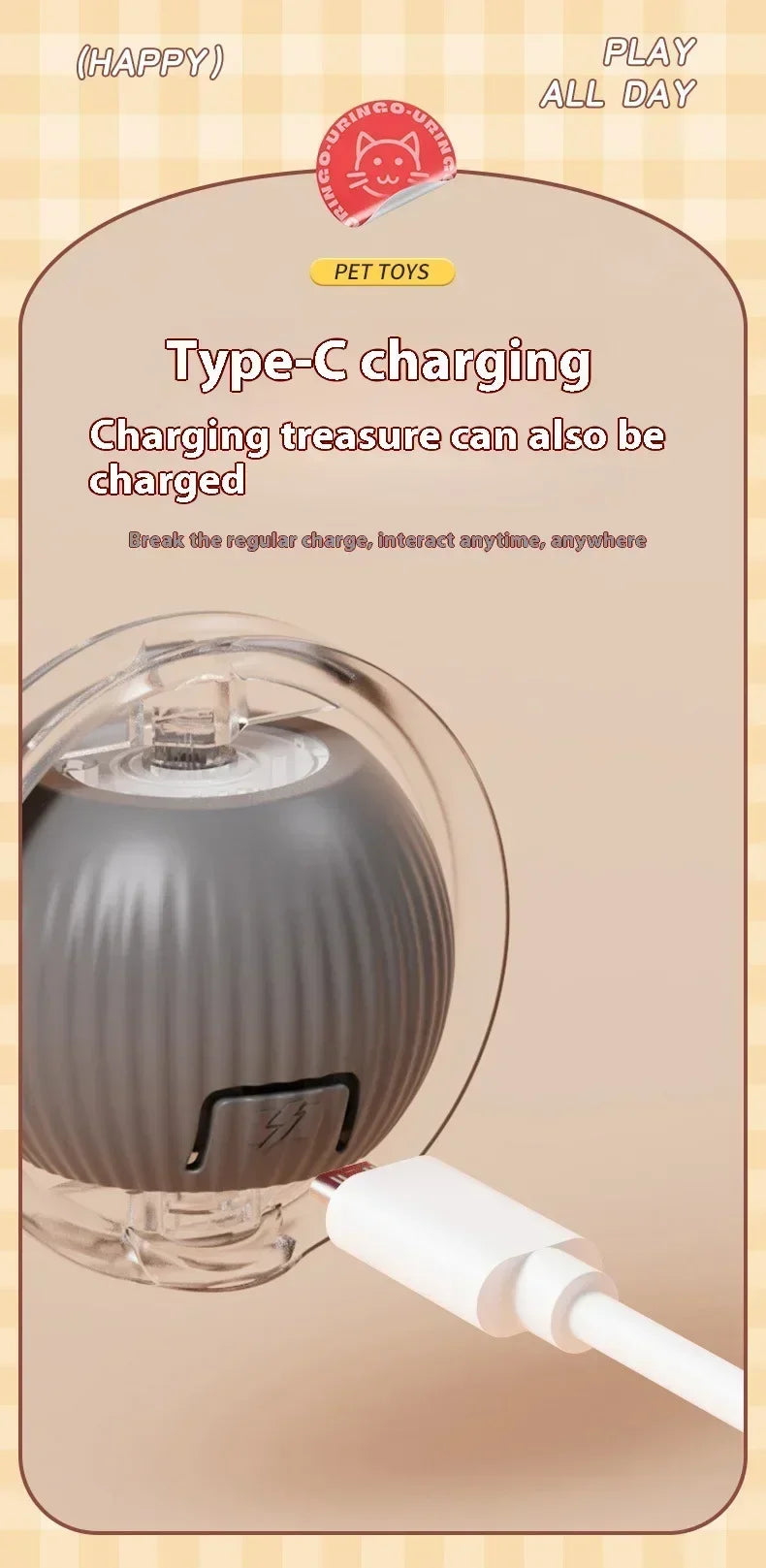 ๐งถ Rechargeable Cat Toy Ball โจ Interactive Automatic Rolling Ball with Simulated Tail