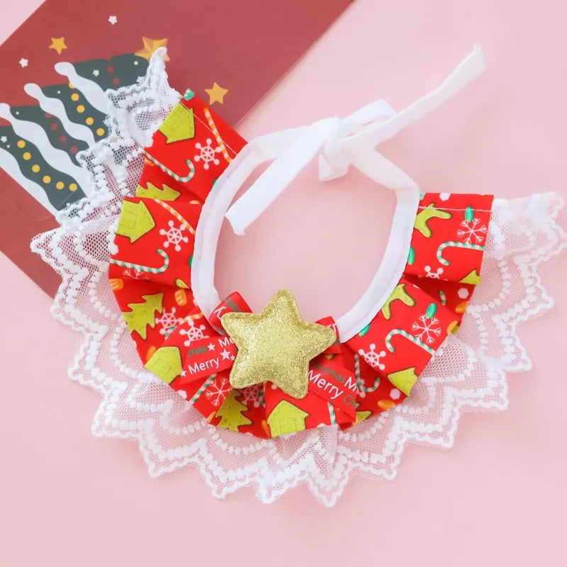 ๐ Christmas Pet Lace Scarf ๐ Holiday Bib for Cats & Small Dogs