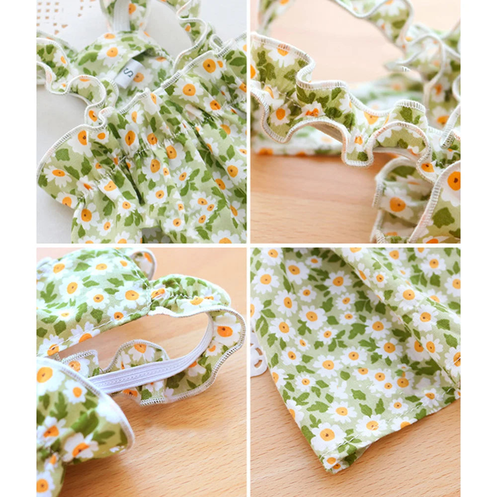 ๐ธ Cat Summer Dress ๐พ ๐ Cotton Floral Suspender Outfit for Sphynx & Small Pets