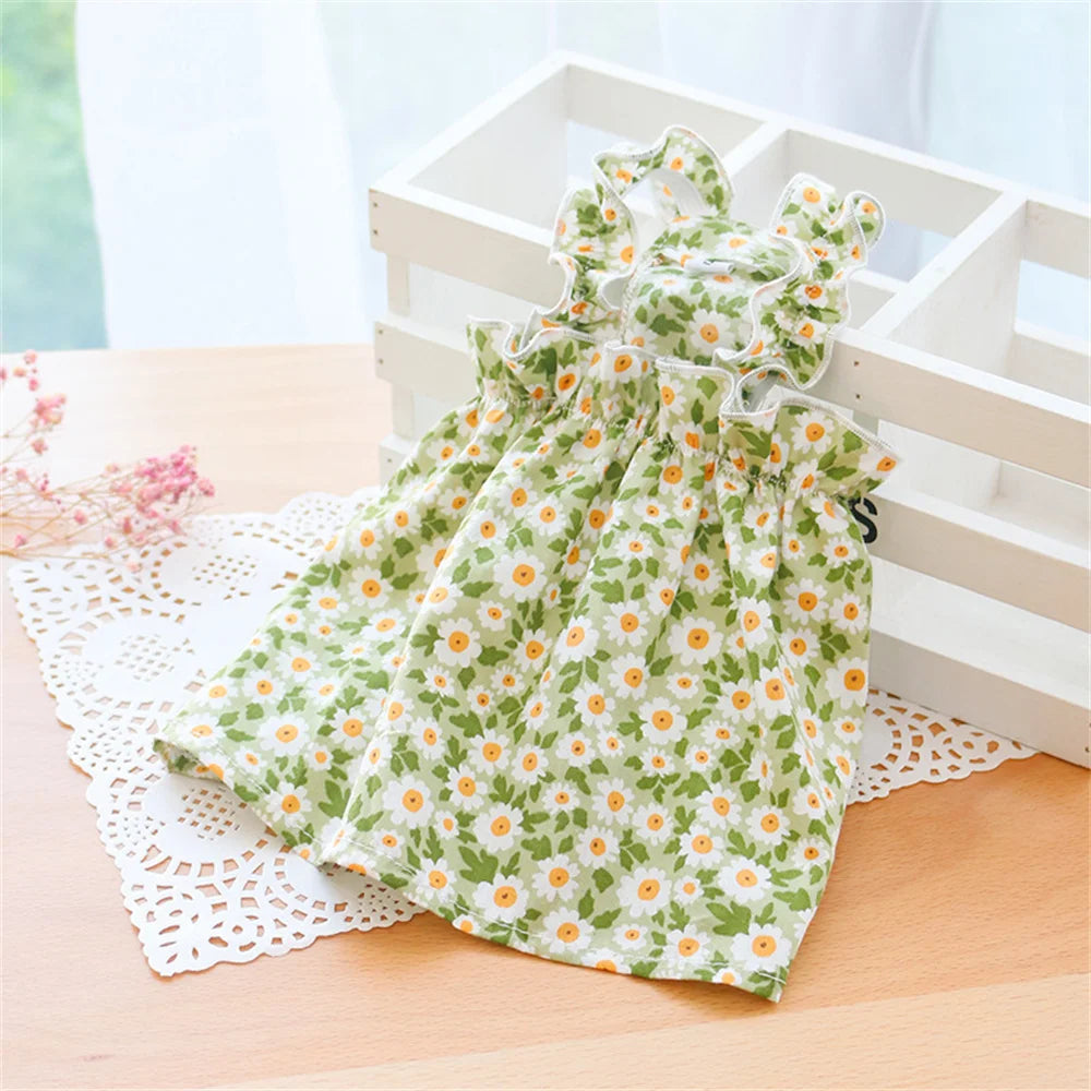 ๐ธ Cat Summer Dress ๐พ ๐ Cotton Floral Suspender Outfit for Sphynx & Small Pets