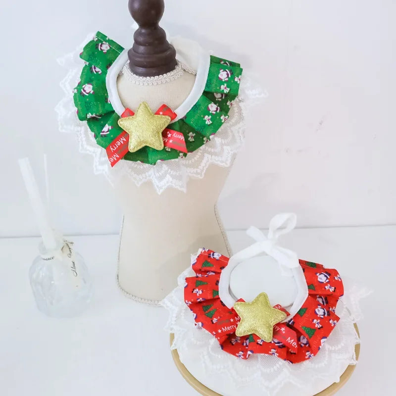 ๐ Christmas Pet Lace Scarf ๐ Holiday Bib for Cats & Small Dogs