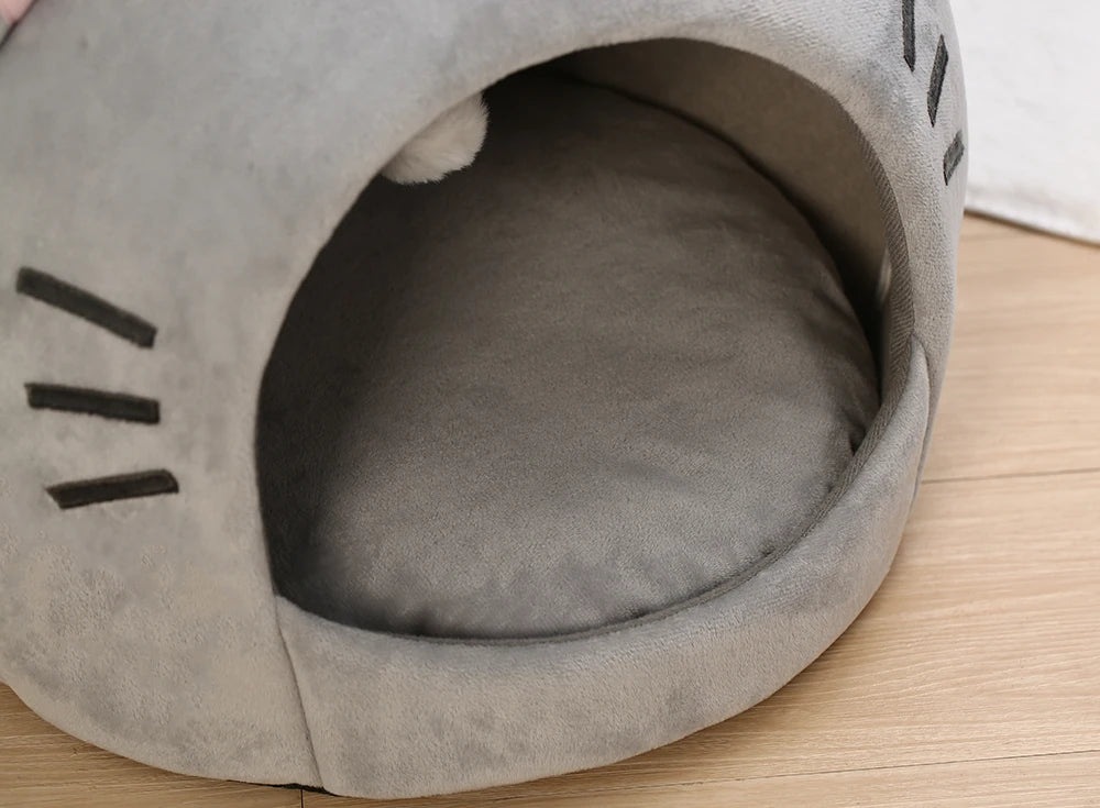 ๐พ Super Soft Cat Cave Bed โ Warm Semi ๐งบ Covered Cotton Nest for Kittens & Small Pets