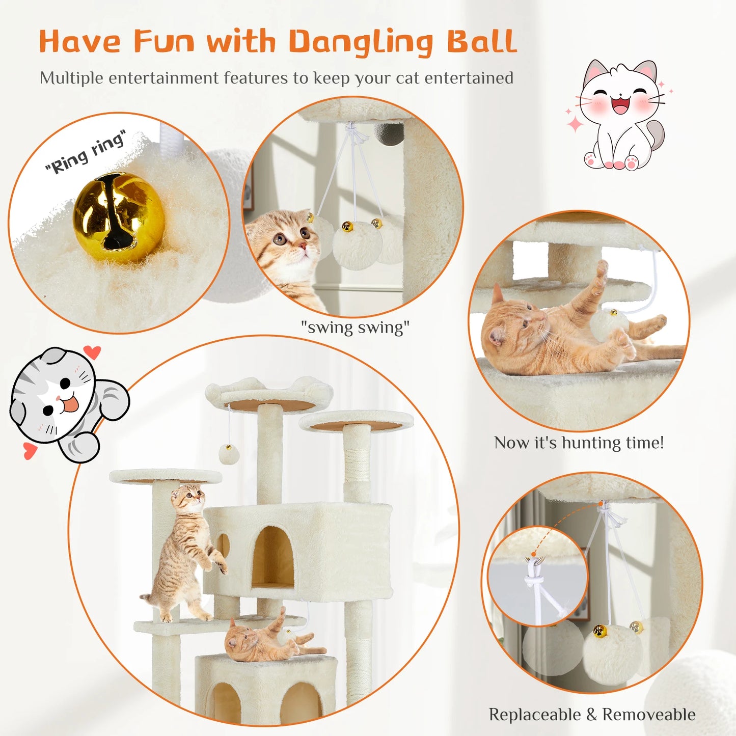 ๐ฑ JHK 54in Multi-Level Cat Tree Tower with Condo & Scratching Post ๐พ