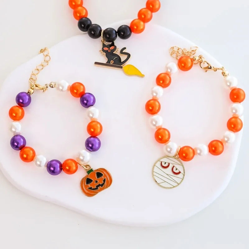 Halloween Pet Pearl Necklace ๐โจ Fancy Beaded Jewelry for Cats & Small Dogs