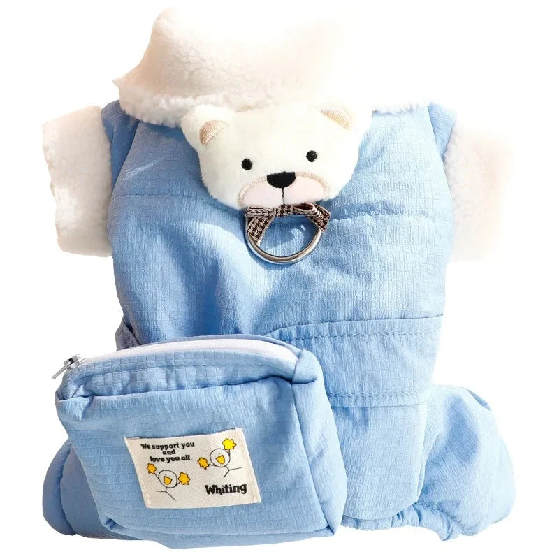 ๐งธ Cozy Teddy Bear Dog Jumpsuit โ๏ธ Warm Winter Pet Outfit with Mini Backpack