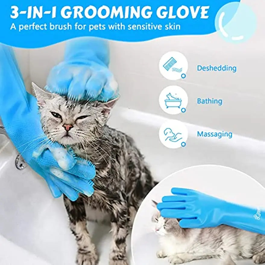๐งค๐ Pet Bathing Gloves ๐งผ Silicone Grooming & Deshedding Scrubber