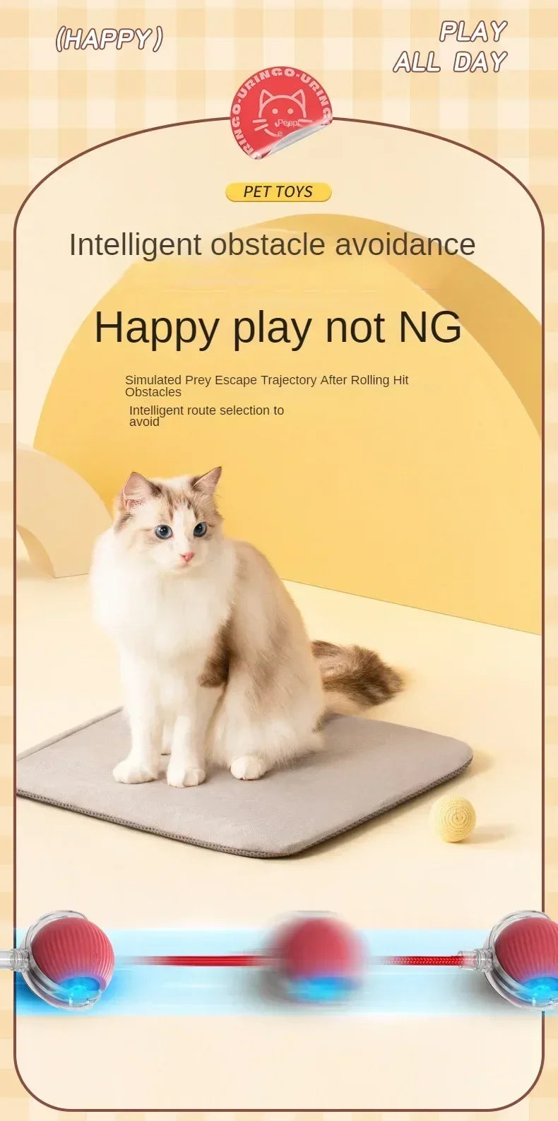 ๐งถ Rechargeable Cat Toy Ball โจ Interactive Automatic Rolling Ball with Simulated Tail