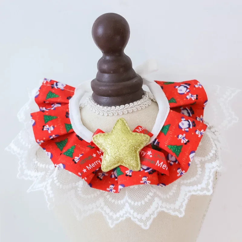 ๐ Christmas Pet Lace Scarf ๐ Holiday Bib for Cats & Small Dogs