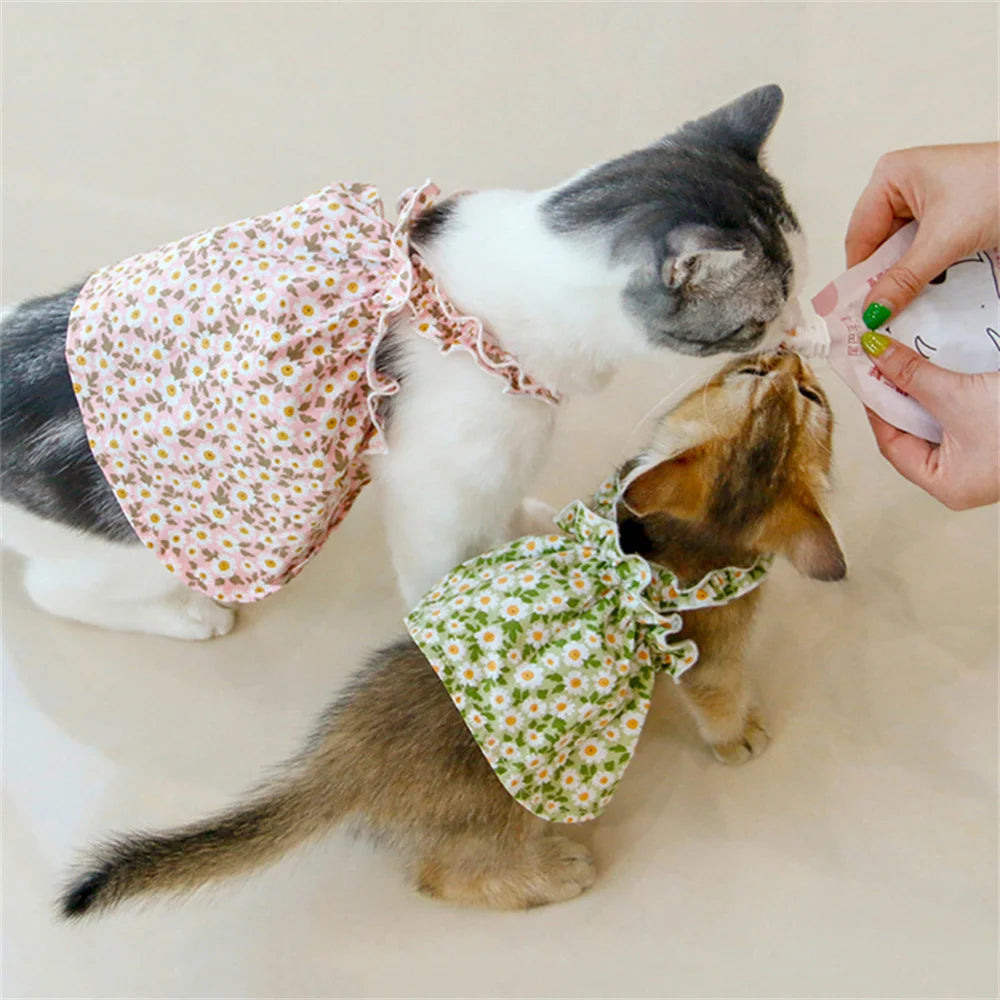๐ธ Cat Summer Dress ๐พ ๐ Cotton Floral Suspender Outfit for Sphynx & Small Pets