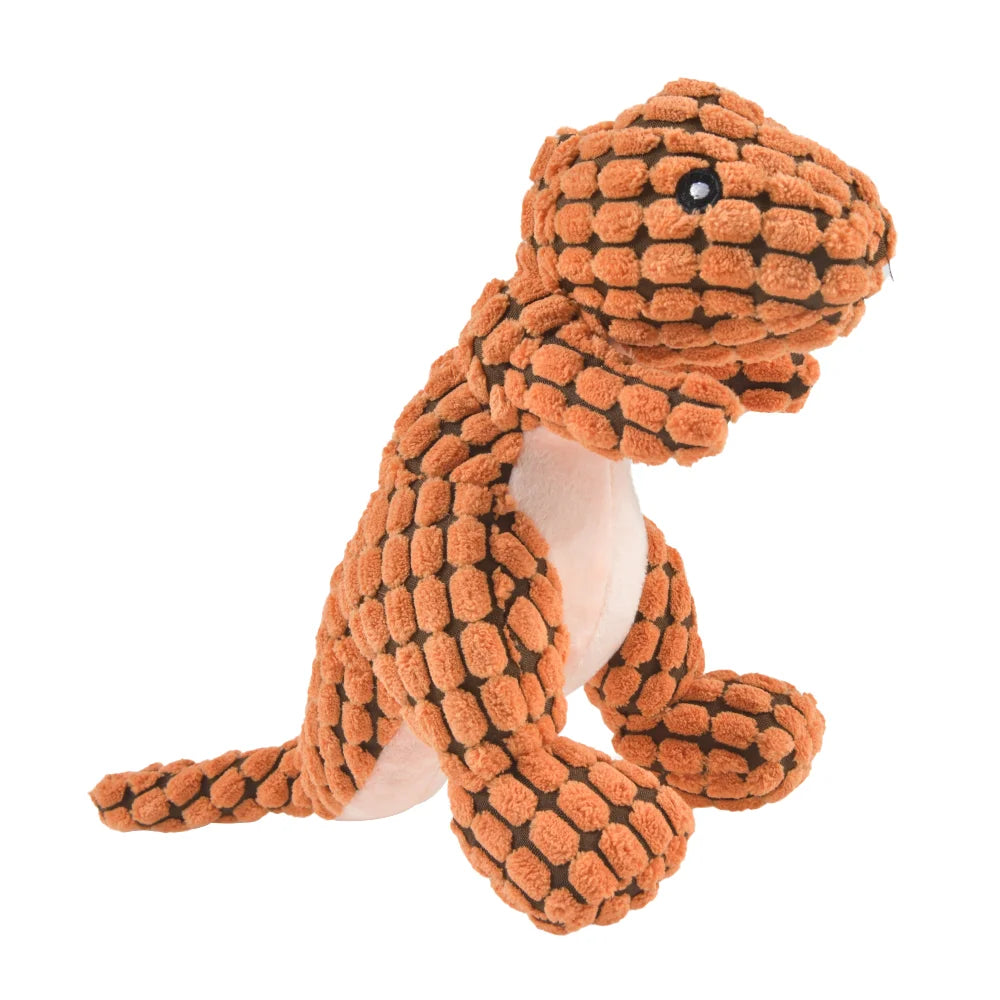 Plush Dino Chew Toy – Soft Squeaky Dog Play Companion – Brown