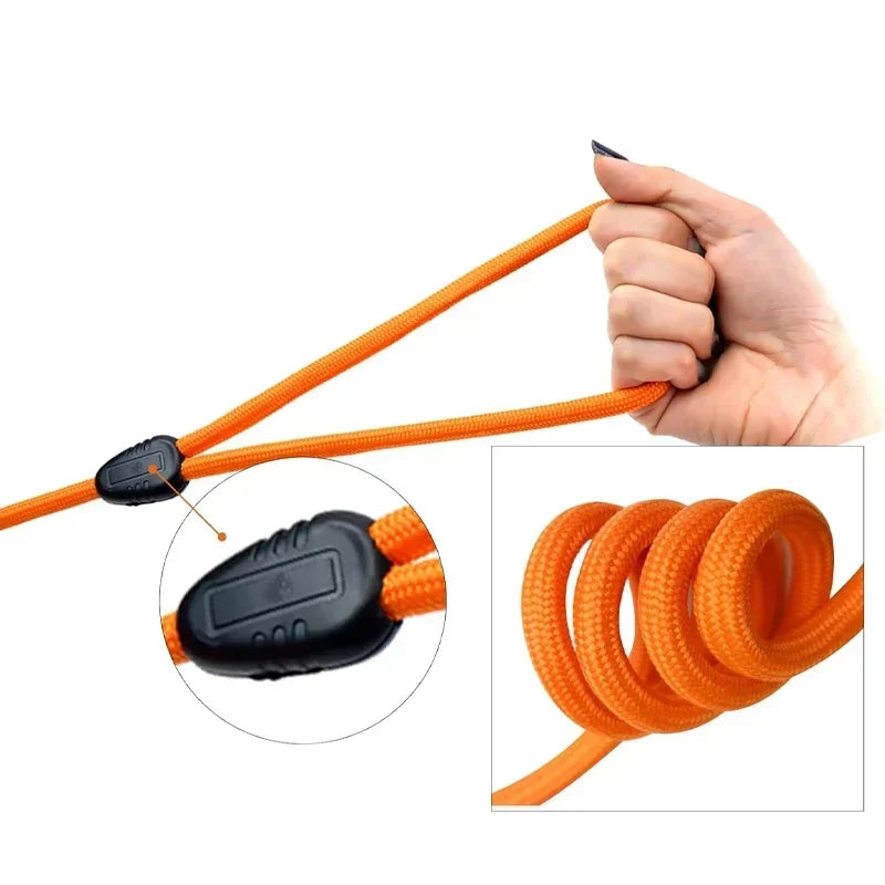 Heavy-duty orange nylon dog leash with reflective stitching in 5M, 10M, and 15M