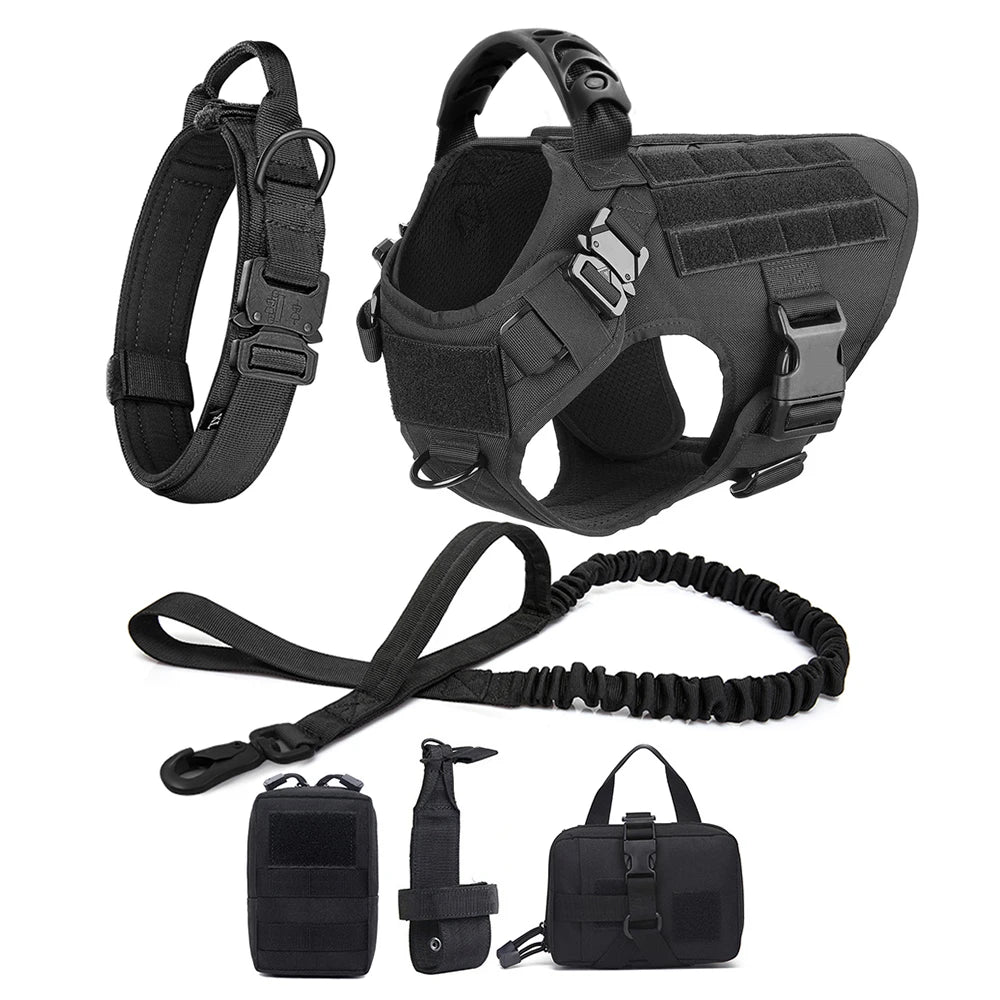 Tactical Dog Harness Set – Large Dog Vest + Leash + Collar