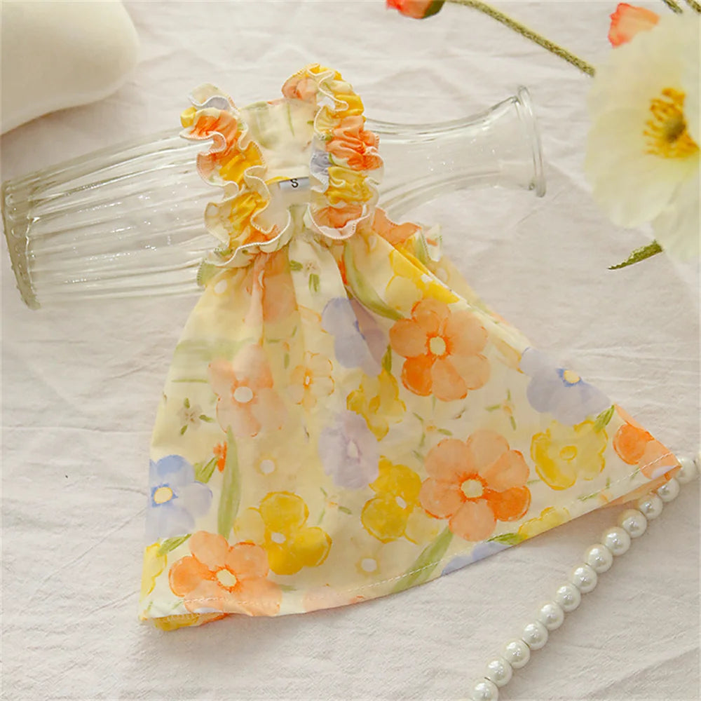 ๐ธ Cat Summer Dress ๐พ ๐ Cotton Floral Suspender Outfit for Sphynx & Small Pets