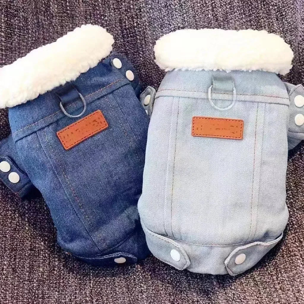 ๐ Denim Dog Jacket ๐พ Fleece-Lined Winter Coat for Small Dogs
