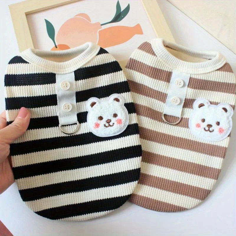 ๐ถ Striped Dog T-Shirt ๐พ Summer Vest with Built-in Leash Ring for Small Pets