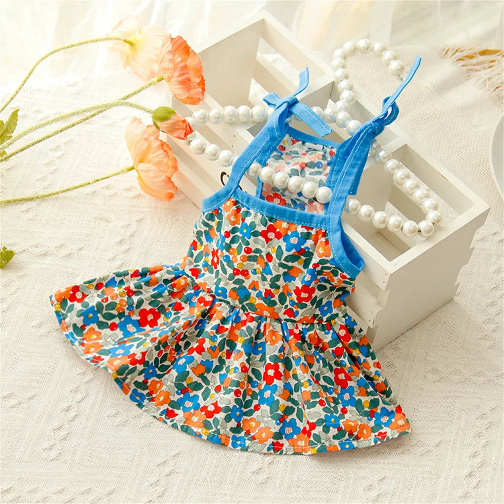 ๐ธ Cat Summer Dress ๐พ ๐ Cotton Floral Suspender Outfit for Sphynx & Small Pets