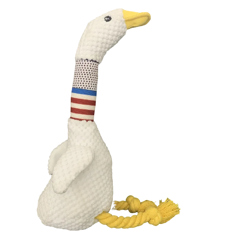Interactive White Goose Dog Toy ๐ชฟ โ Long-Necked Plush Squeaky Chew Toy for Dogs