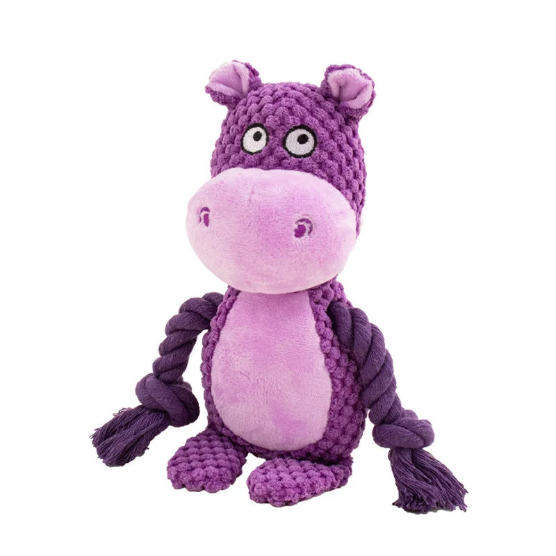 Cartoon Animal Plush Dog Toy ๐พ Squeaky Rope Chew Toy for Small Dogs & Puppies