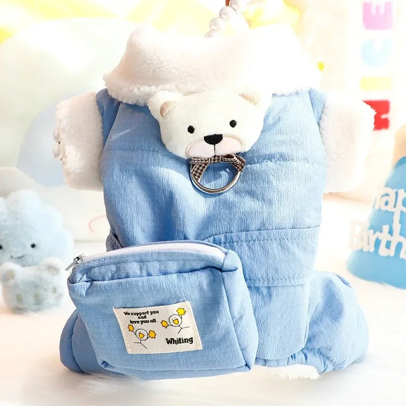๐งธ Cozy Teddy Bear Dog Jumpsuit โ๏ธ Warm Winter Pet Outfit with Mini Backpack
