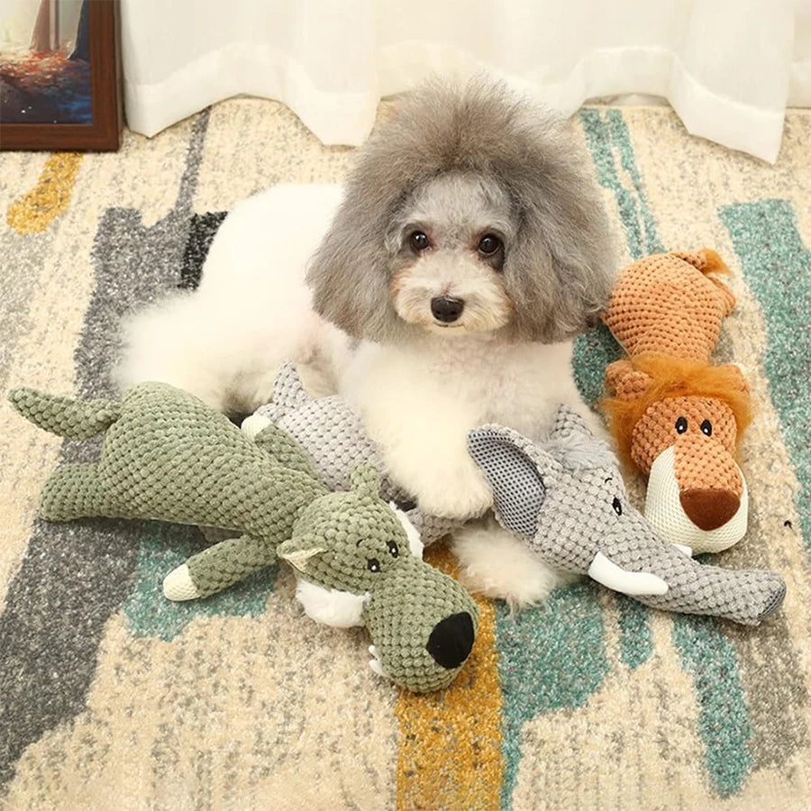 Large Squeaky Dog Plush Toy ๐พ Durable Lion, Wolf & Elephant Chew Toy for Strong Chewers