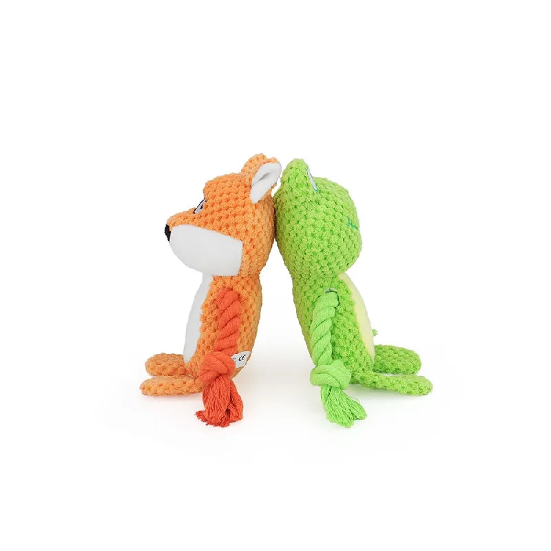 Cartoon Animal Plush Dog Toy ๐พ Squeaky Rope Chew Toy for Small Dogs & Puppies