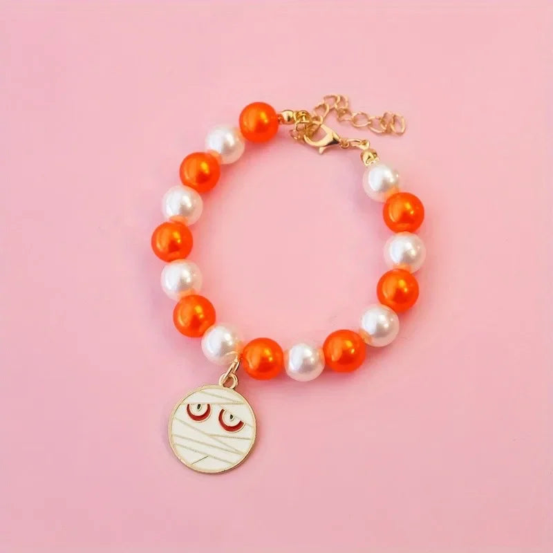 Halloween Pet Pearl Necklace ๐โจ Fancy Beaded Jewelry for Cats & Small Dogs