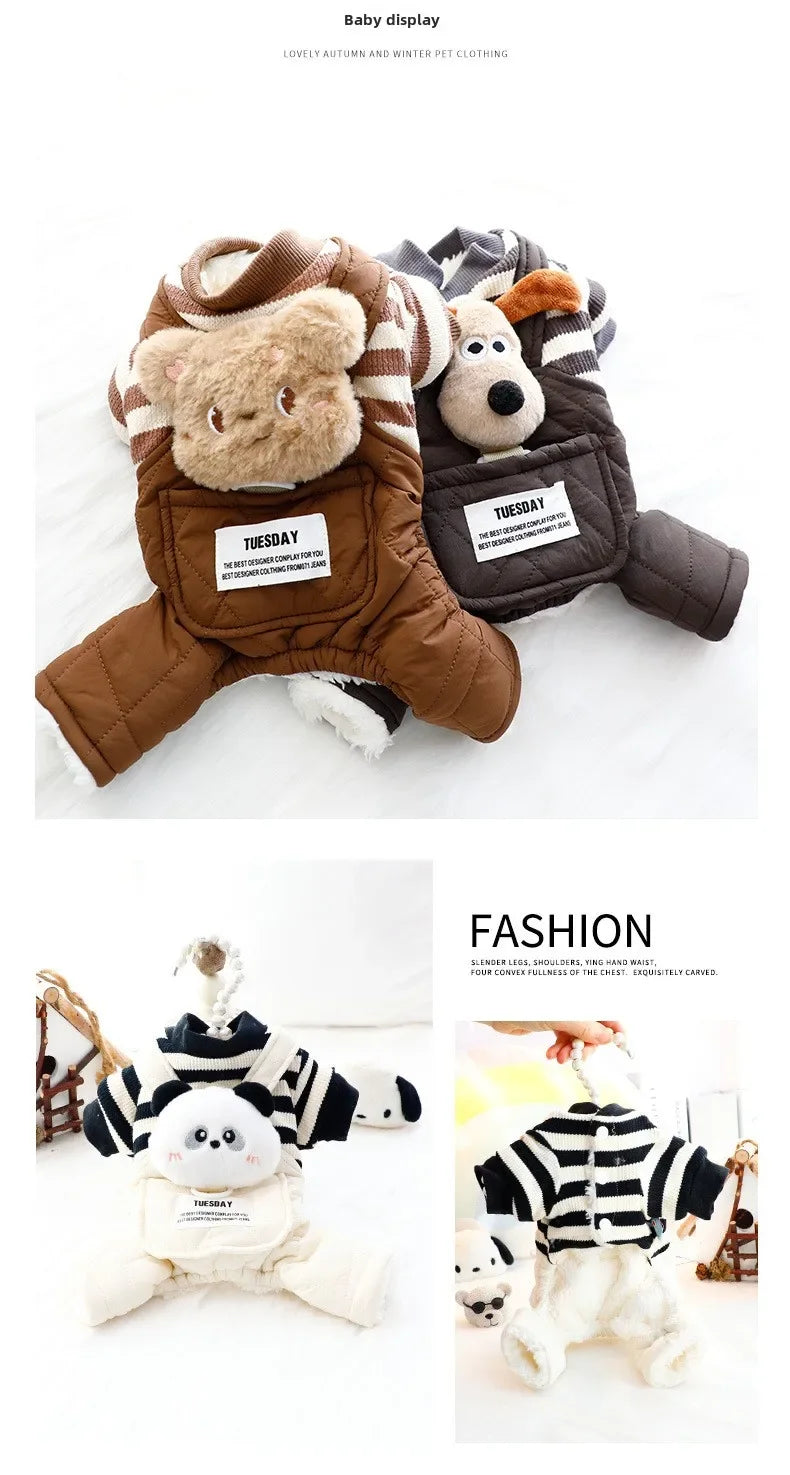 ๐ผ Panda Dog Overalls ๐พ Cozy 4-Leg Cotton Outfit for Small Dogs